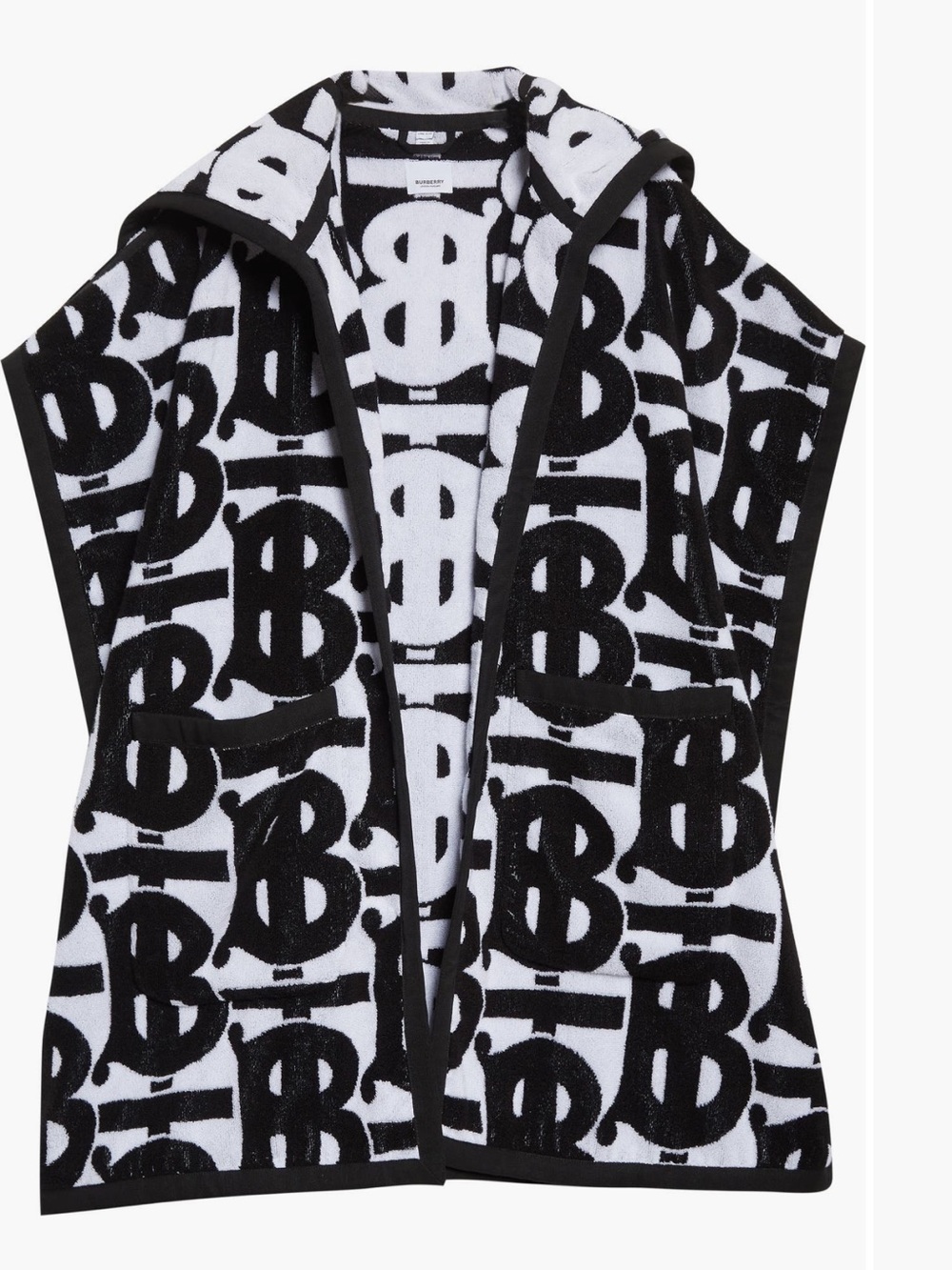 Burberry Black & White Hooded Monogram Terry Cape